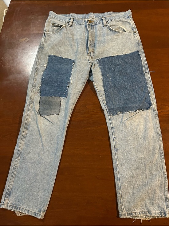 Wrangler Other - Wrangler Light Blue Denim Jeans with custom patch work